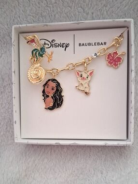 BaubleBar Gold-tone Disney Moana Charm Bracelet with Pink & Green Accents